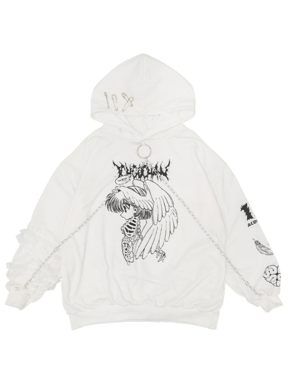 NEW ACDC RAG X Ichgo Cha~N Horror Gore Ribcage Angel Oversized Hoodie